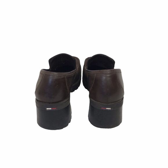 VTG 90s Y2K Tommy Hilfiger Brown Leather Chunky‎ Heel Womens Platform Shoe 8 - Picture 8 of 14